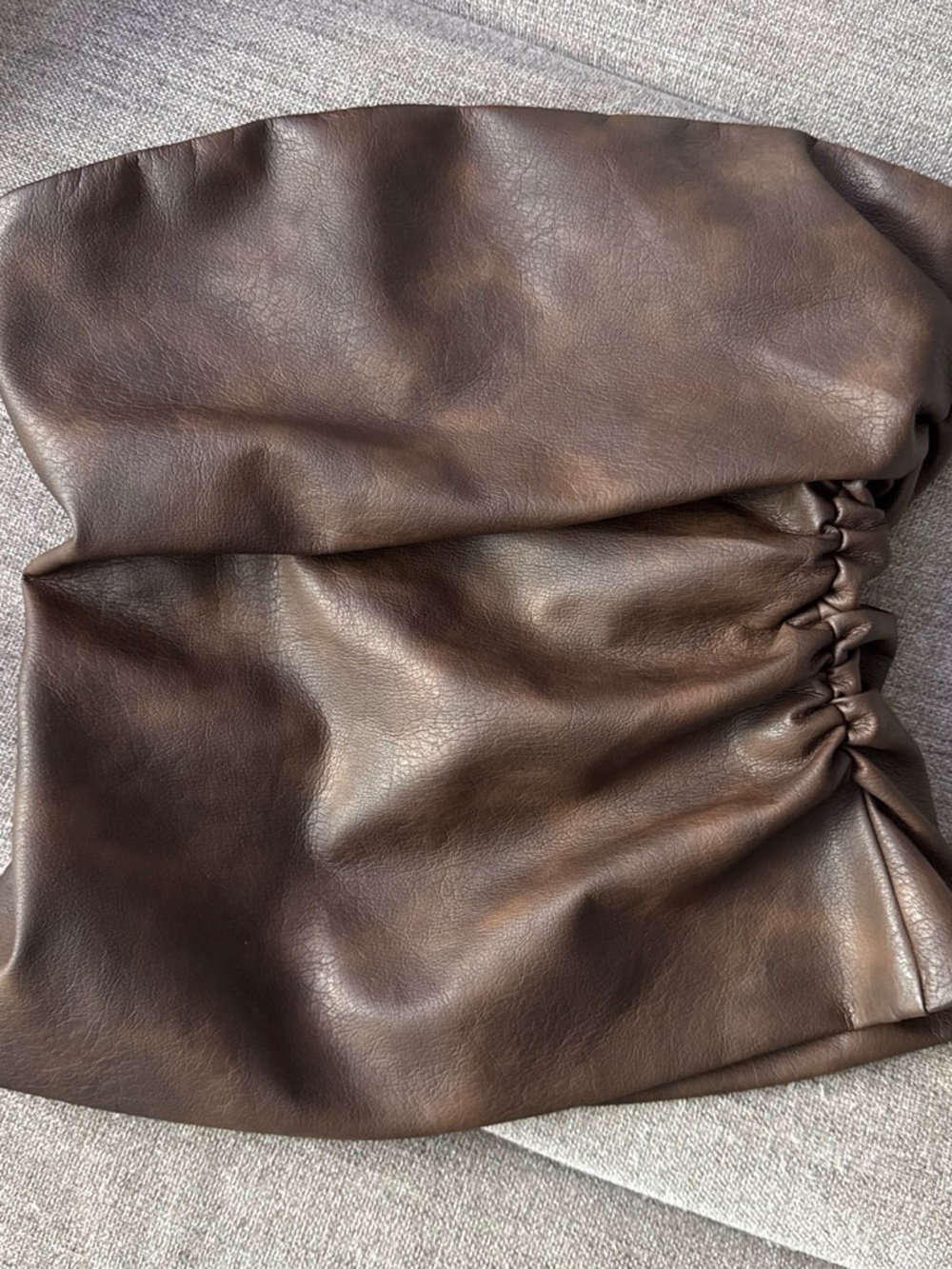 Commense Dark Brown Faux Leather Ruched Jacket